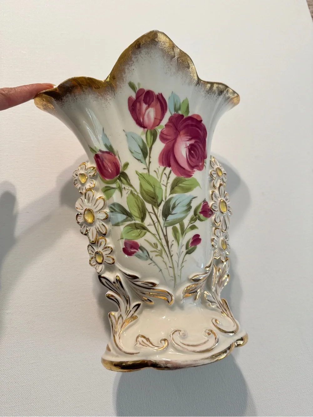 Vintage 1960s Eton Bone China Vase Hand-painted with Gold Rim